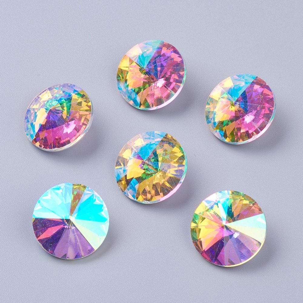 PandaHall Glass Pointed Back Rhinestone, Back Plated, Cone, Clear AB, 18x9mm Glass Rhinestone Cone White