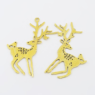 PandaHall Tibetan Style Alloy Christmas Reindeer/Stag Big Pendants, Cadmium Free & Nickel Free & Lead Free, Antique Golden, 60x48x2mm, Hole...