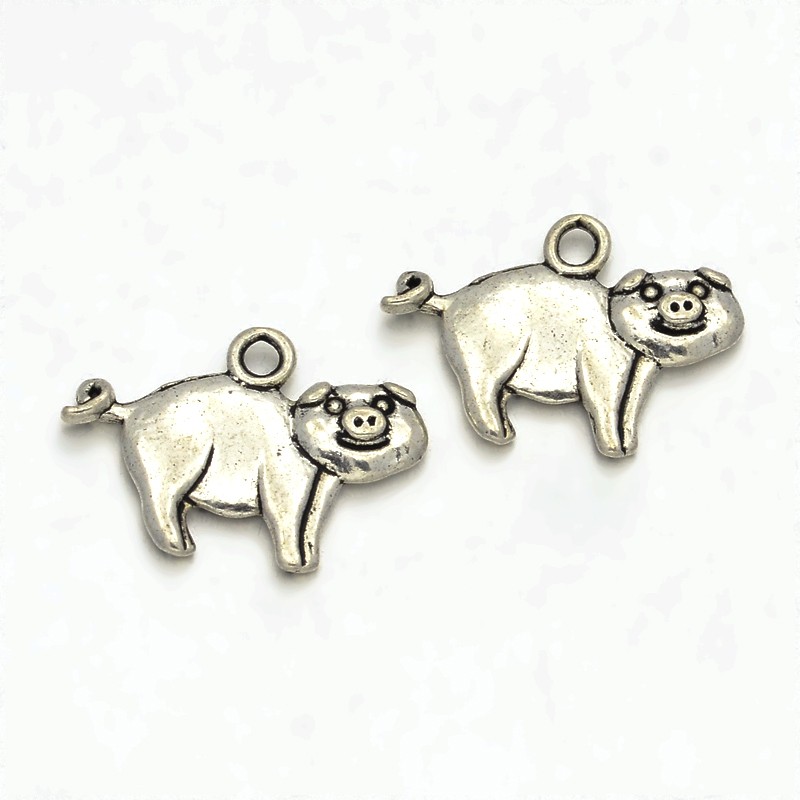 PandaHall Tibetan Style Alloy Pig Charms, Antique Silver, 16.5x22x3mm, Hole: 2mm Alloy Pig