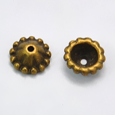 PandaHall Tibetan Style Bead Caps, Lead Free & Nickel Free & Cadmium Free, Antique Bronze Color, 8mm in diameter, 3mm thick, hole: 1mm Alloy