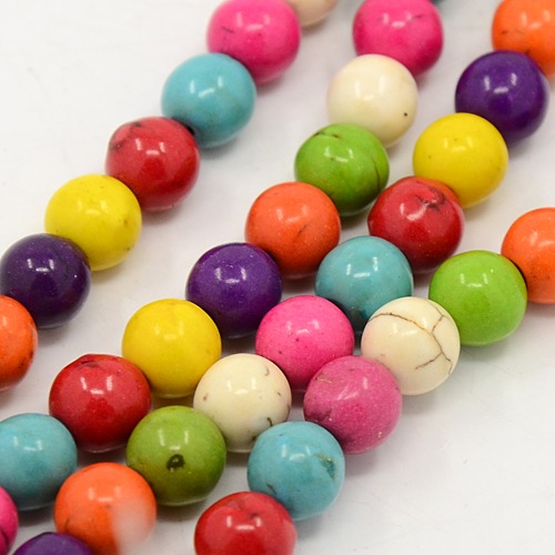 PandaHall Round Synthetic Turquoise Beads Strands, Dyed, Mixed Color, 8mm, Hole: 1mm; about 50pcs/strand, 15.75" Synthetic Turquoise Round...