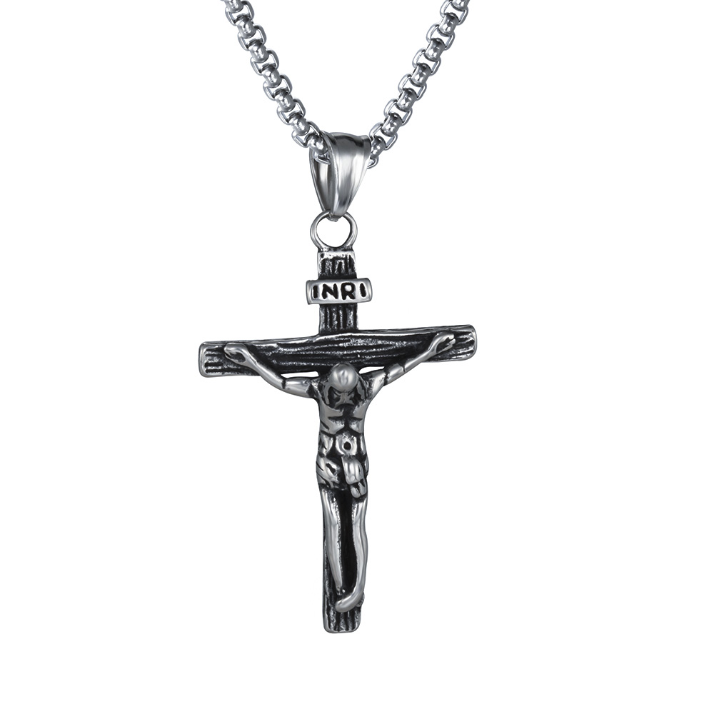PandaHall 304 Stainless Steel Big Pendants, Crucifix Cross, Antique Silver, 49x32.3x10.5mm, Hole: 5.5x7mm Stainless Steel Cross