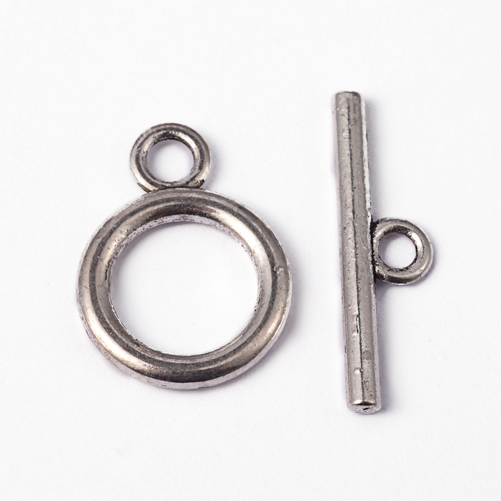 PandaHall Tibetan Silver Round Toggle Clasps Fit Jewellery DIY, Lead Free, Cadmium Free and Nickel Free, Antique Silver, Round: about 14mm...