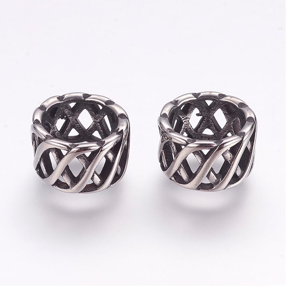 PandaHall 304 Stainless Steel Beads, Column, Hollow, Antique Silver, 11.5x7mm, Hole: 8mm Stainless Steel Column