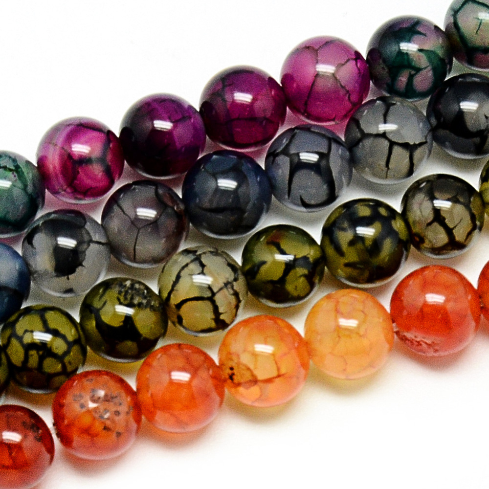 PandaHall Natural Dragon Veins Agate Beads Strands, Dyed, Round, Mixed Color, 8mm, Hole: 1mm; about 48pcs/strand, 14.96" Dragon Veins Agate...