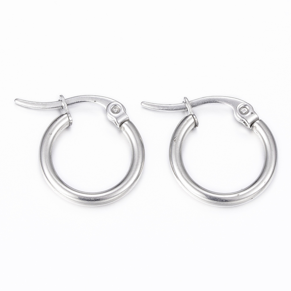 PandaHall 304 Stainless Steel Hoop Earrings, Stainless Steel Color, 15x14x2mm; Pin: 1x0.8mm Stainless Steel