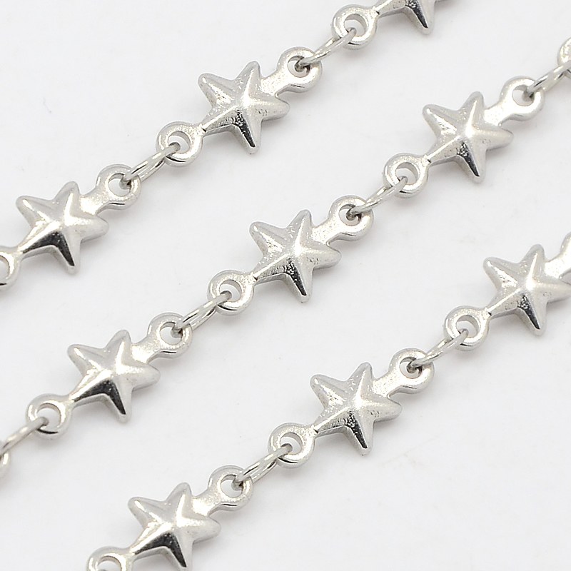 PandaHall 304 Stainless Steel Link Chains, Decorative Star Chain, Stainless Steel Color, 5mm Stainless Steel
