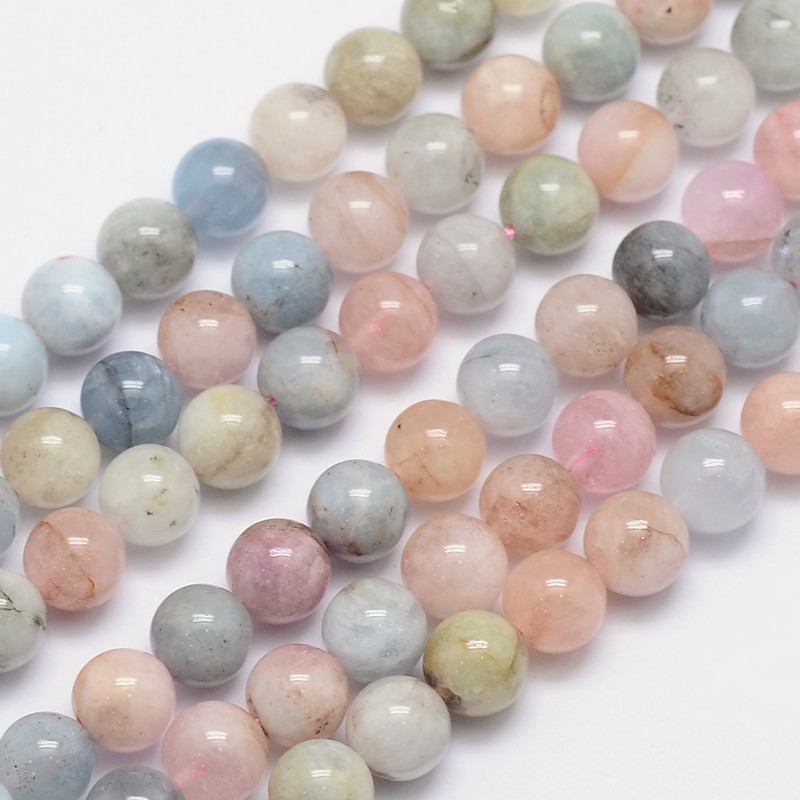 PandaHall Natural Morganite Round Bead Strands, 8mm, Hole: 1mm; about 51pcs/strand, 15.5" Morganite Round