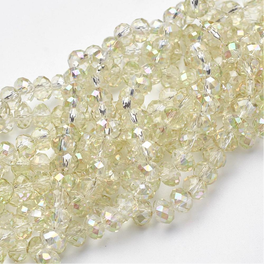 PandaHall Electroplate Glass Beads Strands, Faceted Rondelle, Colorful, 6x4mm, Hole: 1mm; about 100pcs/strand, 18.1" Glass Rondelle