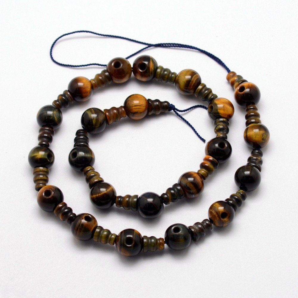 PandaHall Natural Tiger Eye 3-Hole Guru Bead Strands, for Buddhist Jewelry Making, 16.5mm, Hole: 2~3mm; 2pcs/set, 10sets/strand, 6.5" Tiger...