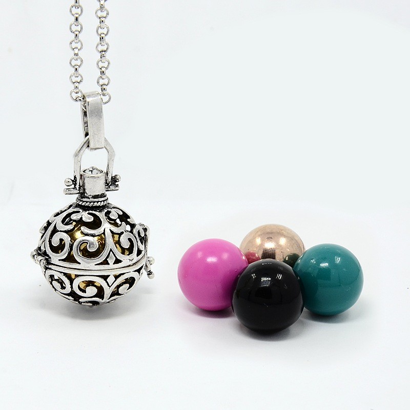 PandaHall Trendy Women's Brass Rolo Chain Moustache Cage Pendant Necklaces, with Brass Spray Painted Bell Beads and Lobster Claw Clasps...