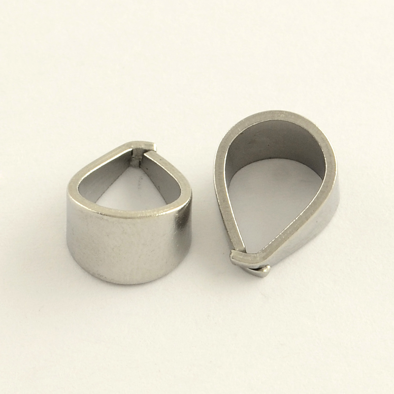 PandaHall 304 Stainless Steel Snap on Bails, Stainless Steel Color, 12x10x7mm; pin: 1mm Stainless Steel