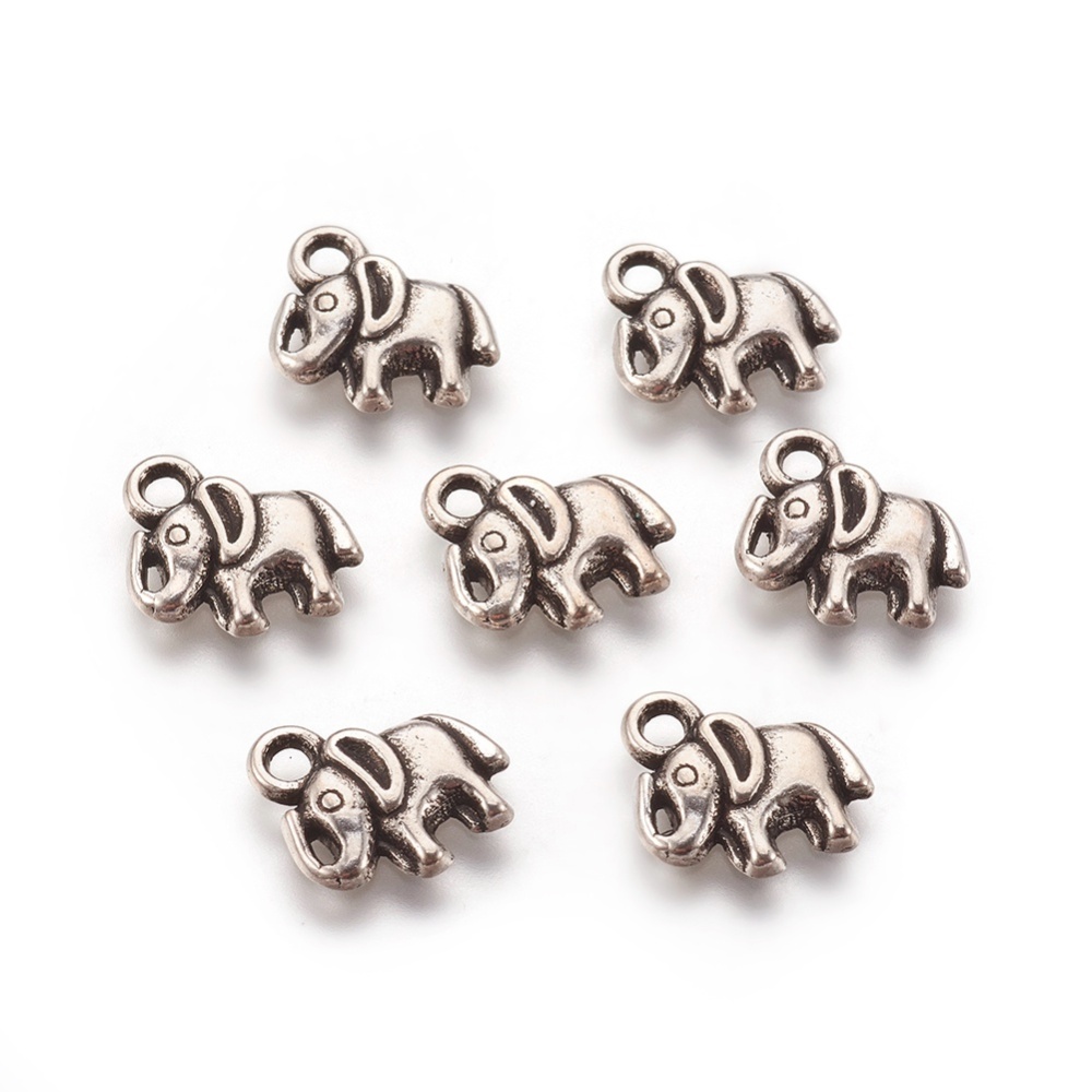 PandaHall Tibetan Silver Pendants, Elephant, Antique Silver, Lead Free and Cadmium Free, 11x11x2mm, Hole: 2.5mm Alloy Elephant