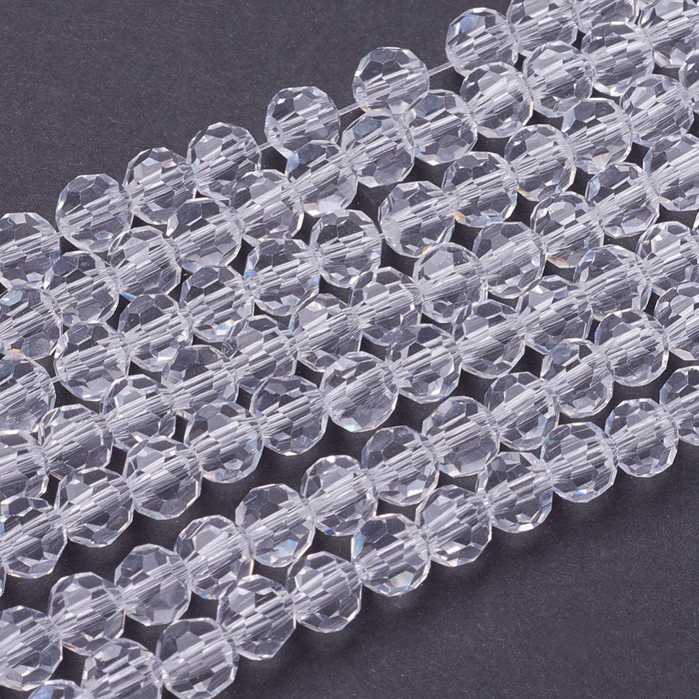 PandaHall Glass Beads Strands, Faceted, Round, Clear, 6mm, Hole: 1mm; about 91pcs/strand, 21.5" Glass Round Clear