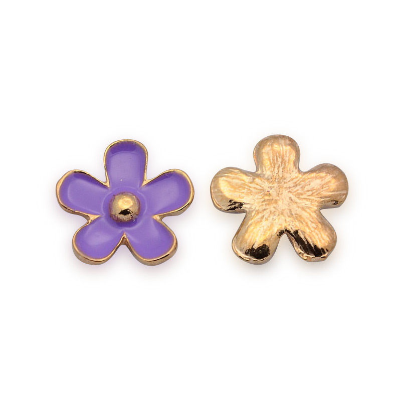 PandaHall Rose Gold Plated Alloy Enamel Flower Cabochons, MediumPurple, 17x18x3mm Alloy Flower Purple