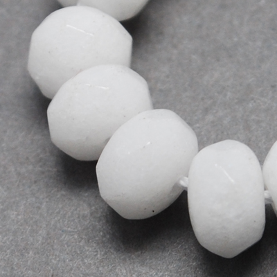 PandaHall Natural Jade Bead Strands, Dyed, Faceted, Rondelle, White, 8x5mm, Hole: 1mm, 14.9" Other Jade Rondelle White