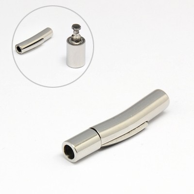 PandaHall 304 Stainless Steel Bayonet Clasps, Column, Stainless Steel Color, 30x6mm, Hole: 3mm Stainless Steel
