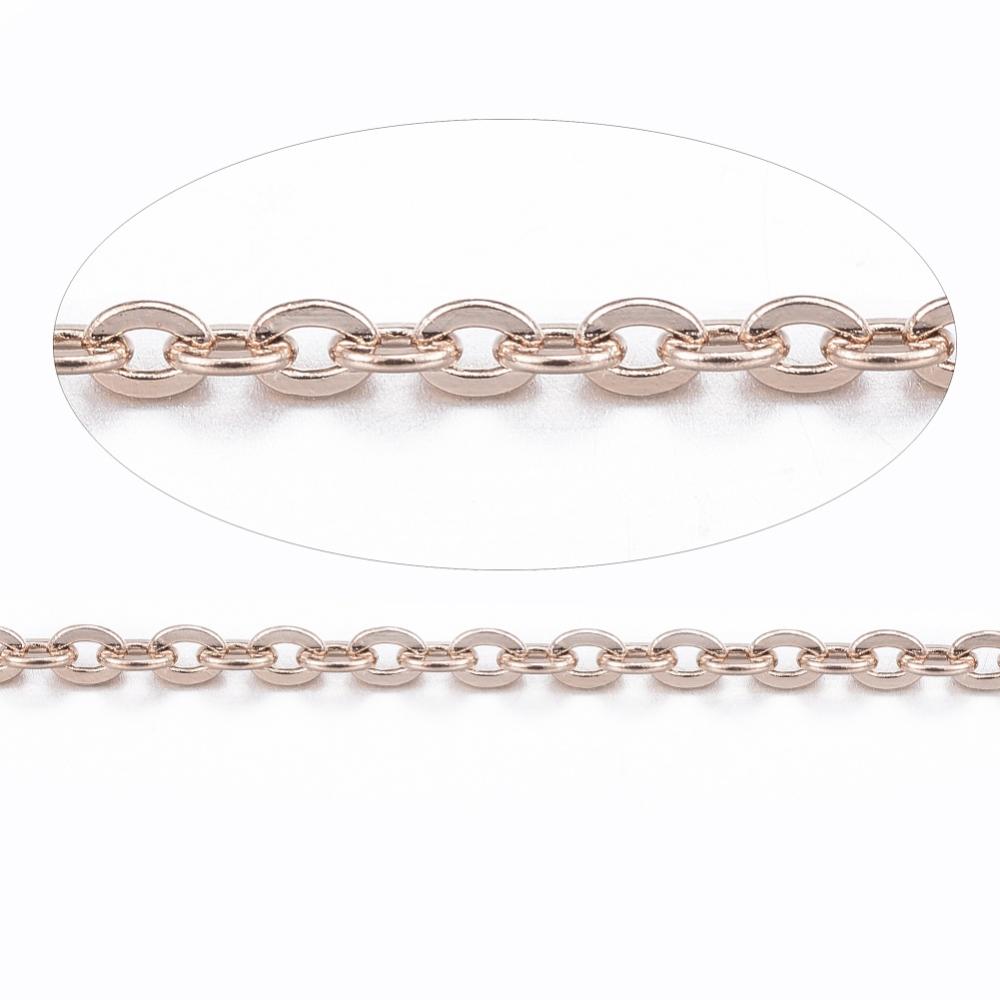 PandaHall 304 Stainless Steel Cable Chains, with Spool, Rose Gold, 1.1x0.3mm; about 10m/roll Stainless Steel