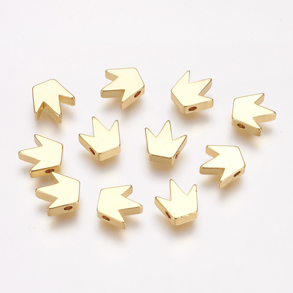 PandaHall Brass Beads, Crown, Real Gold Plated, 8x8x3mm, Hole: 1.5mm Brass Crown