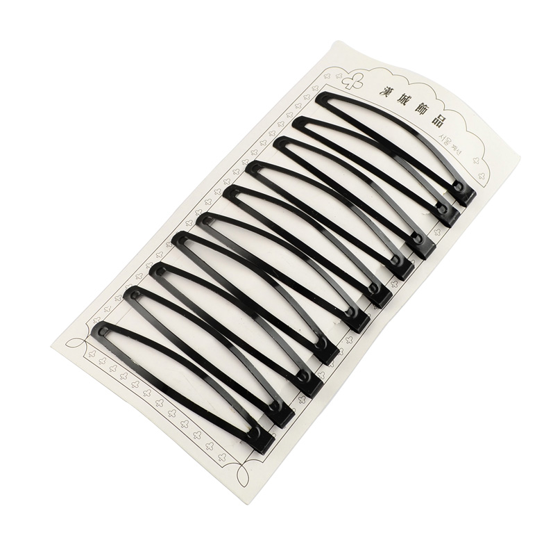 PandaHall Spray Painted Iron Snap Hair Clip Findings, Black, 77x13mm; 10pcs/card Iron Black