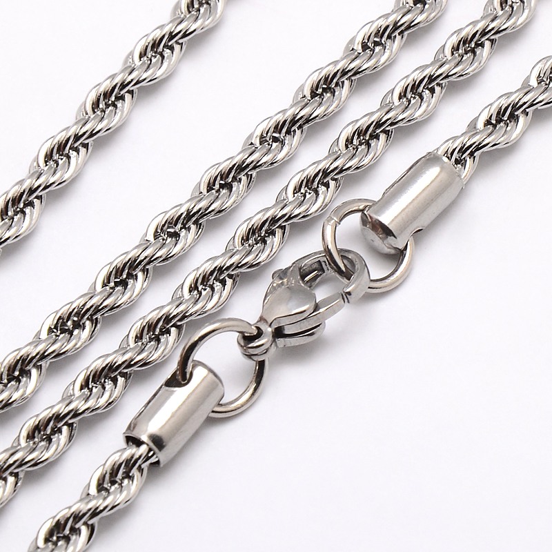 PandaHall Trendy Men's 304 Stainless Steel Rope Chain Necklaces, with Lobster Clasps, Stainless Steel Color, 17.7"(44.9cm), 4mm Stainless...