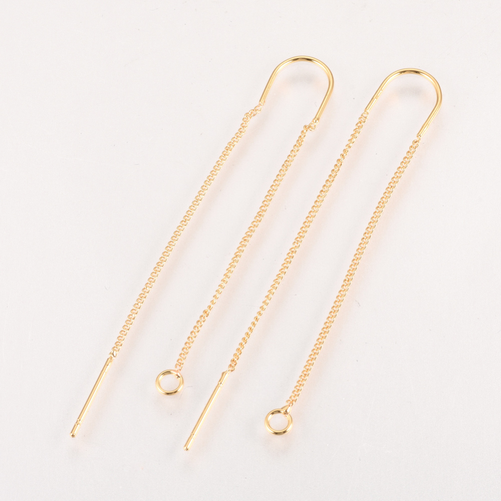 PandaHall Brass Stud Earring Findings, Ear Threads, Real Gold Plated, 103mm, Hole: 2mm; Pin: 0.8mm Brass