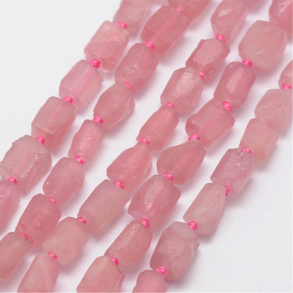 PandaHall Natural Rose Quartz Beads Strands, Nuggets, 7~9x6~7x6~7mm, Hole: 1mm; about 42~45pcs/strand, 15.7" Rose Quartz Nuggets Pink
