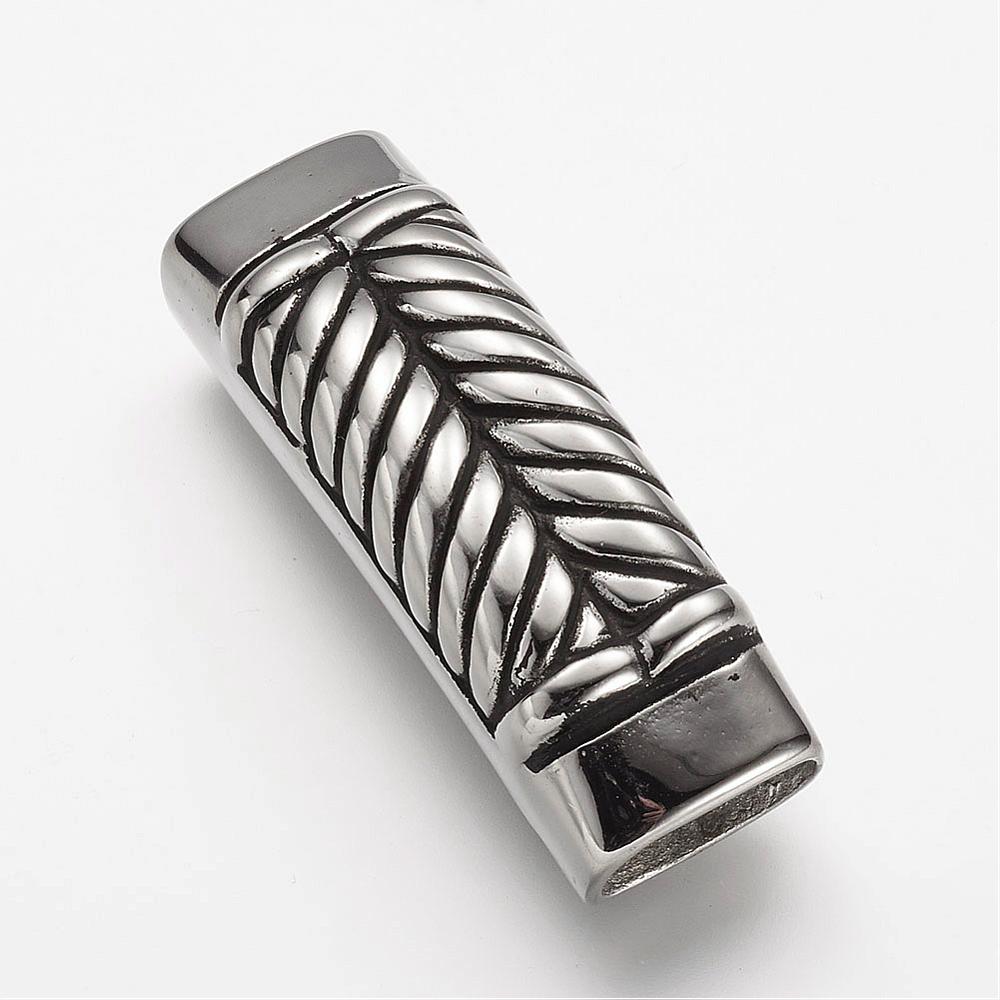 PandaHall 304 Stainless Steel Side Charms, Rectangle, Antique Silver, 46x15.5x13mm, Hole: 7x13mm Stainless Steel Rectangle