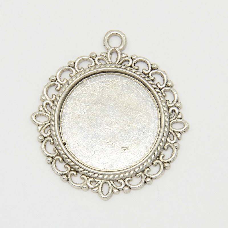 PandaHall Zinc Alloy Pendant Settings for Cabochon & Rhinestone, DIY for Jewelry Making, Lead Free & Cadmium Free & Nickel Free, Flat Round...