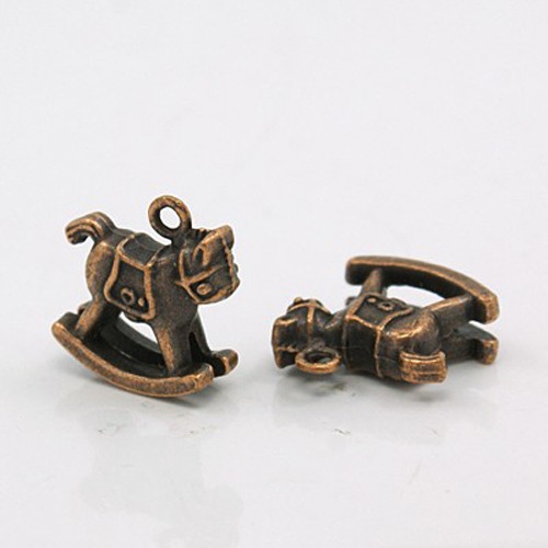 PandaHall Tibetan Style Alloy Finding Charm Pendants, Red Copper Tone Rocking Horse, Lead Free & Nickel Free & Cadmium Free, about 16mm long...