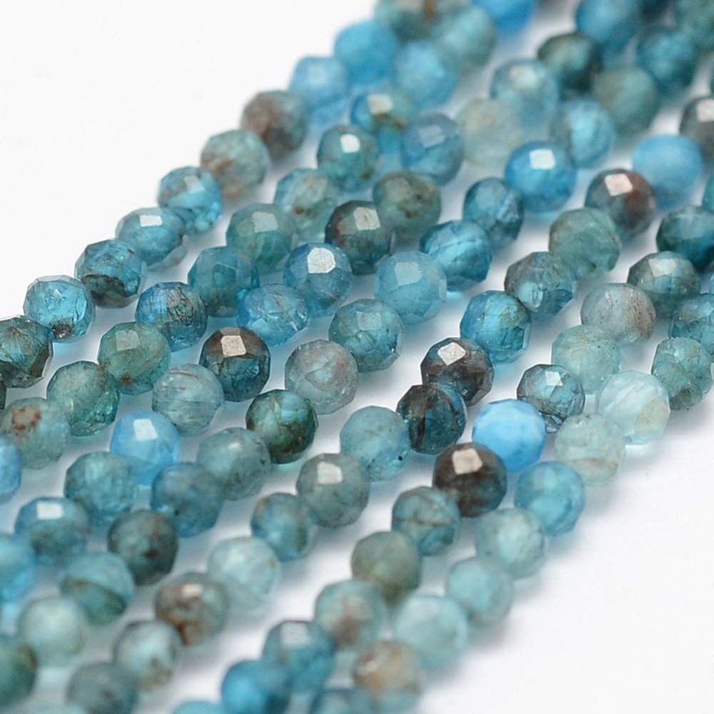 PandaHall Natural Apatite Beads Strands, Faceted, Round, 2mm, Hole: 0.5mm; about 175pcs/strand, 14.9''(38cm) Apatite Round