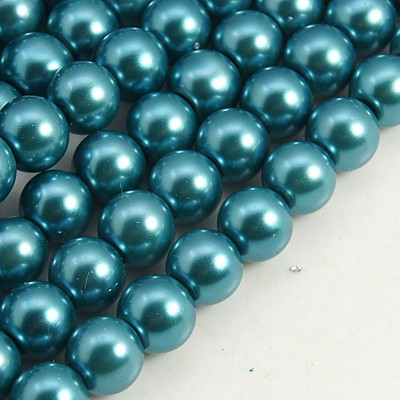 PandaHall Pearlized Glass Pearl Round Beads Strands, Dyed, Teal, Size: about 10mm in diameter, hole: 1mm, about 85pcs/strand Round Cyan