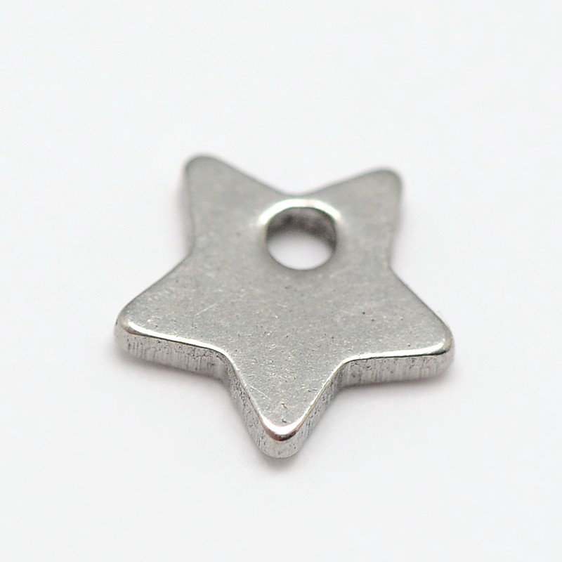 PandaHall Stainless Steel Star Charms, Stainless Steel Color, 6x6x1mm, Hole: 1mm Stainless Steel Star