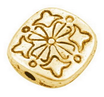 PandaHall Tibetan Style Beads, Lead Free & Cadmium Free, Square with Flower, Golden Color, about 10.5mm long, 10.5mm wide, 3.5mm thick, hole...