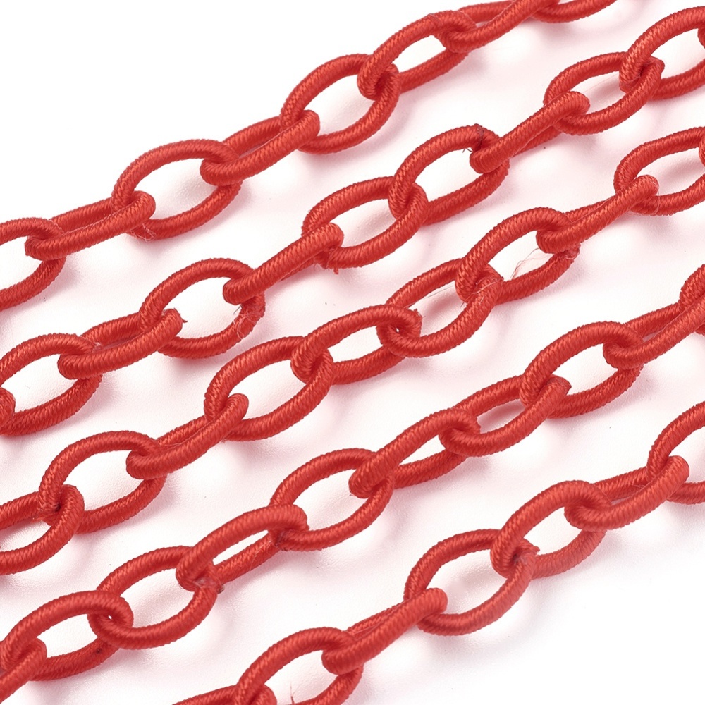 PandaHall Handmade Nylon Cable Chains Loop, Oval, Red, 10x8x2mm, about 85cm/strand, 33.5" Nylon Red
