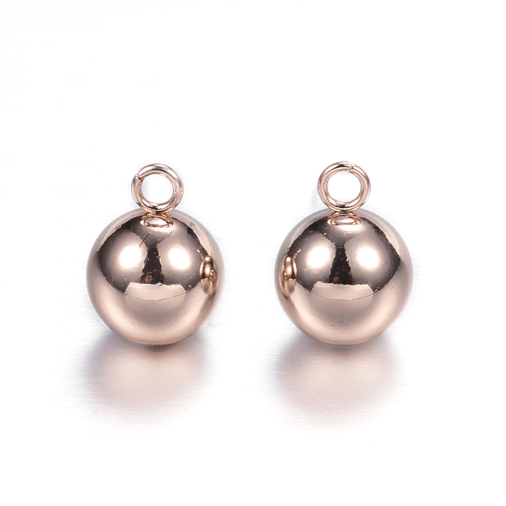 PandaHall 304 Stainless Steel Charms, Round, Rose Gold, 11x8mm, Hole: 2mm Stainless Steel Round