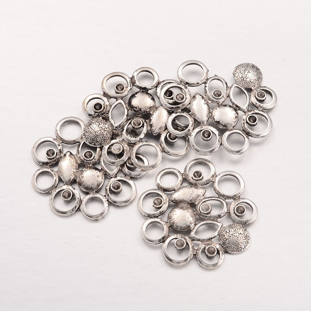 PandaHall Tibetan Style Connector Rhinestone Settings, Lead Free and Cadmium Free, Antique Silver Color, Flower, about 36mm long, 36mm wide...