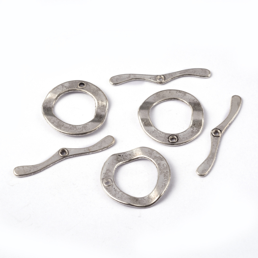 PandaHall Tibetan Silver Toggle Clasps, Lead Free and Cadmium Free, Round, Antique Silver, Round: about 47mm long, 6mm wide, 2mm thick, hole...