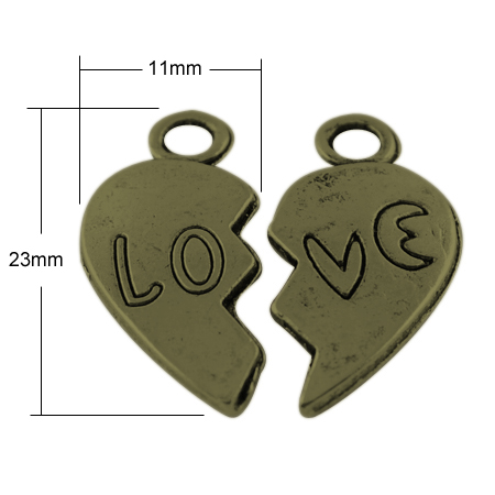 PandaHall Tibetan Style Pendants, Lead Free & Nickel Free, Heart, for Valentine's Day, Antique Bronze, 23x11x2mm, Hole: 3mm Alloy Heart