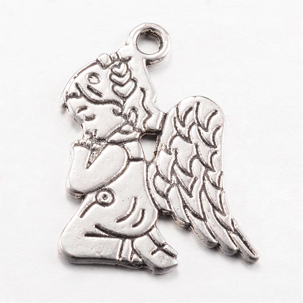 PandaHall Tibetan Style Alloy Pendants, Praying Angel, Lead Free & Cadmium Free, Antique Silver, 24x17x1mm, Hole: 2mm; about 600pcs/1000g...