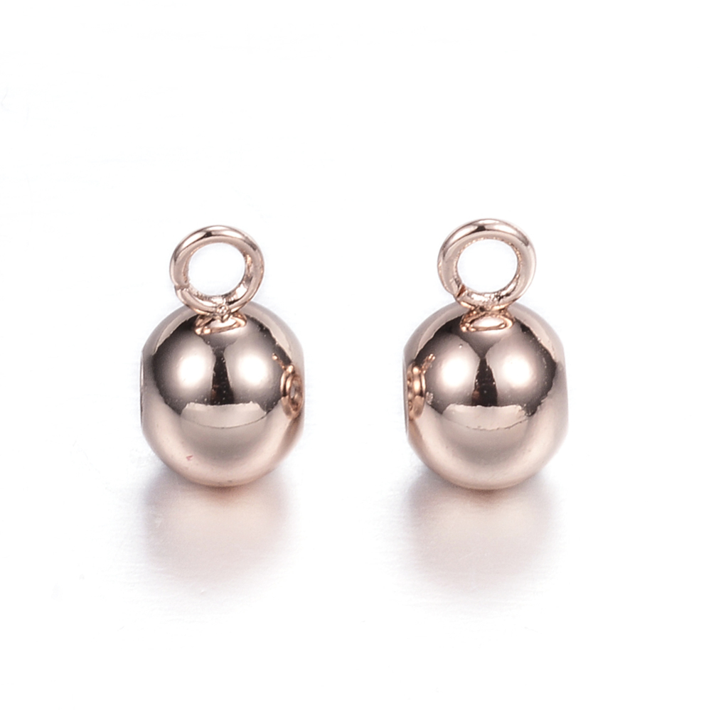PandaHall 304 Stainless Steel Hanger Links, Round, Rose Gold, 9x6x5mm, Hole: 2mm Stainless Steel Round