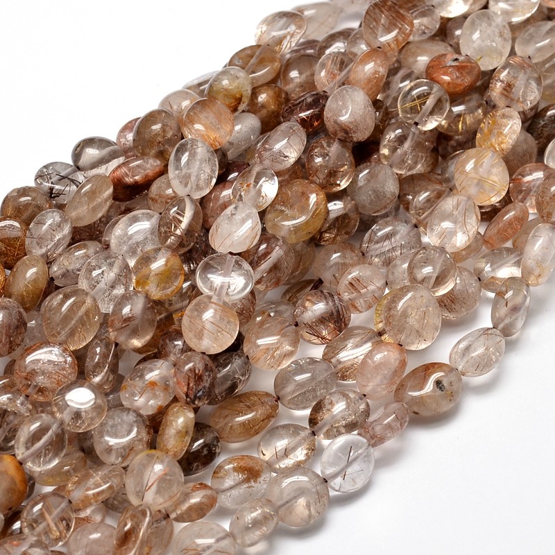 PandaHall Natural Rutilated Quartz Gemstone Nuggets Bead Strands, 9~12x8~13x5~7mm, Hole: 1mm; about 15.3"~15.7" Rutilated Quartz Nuggets