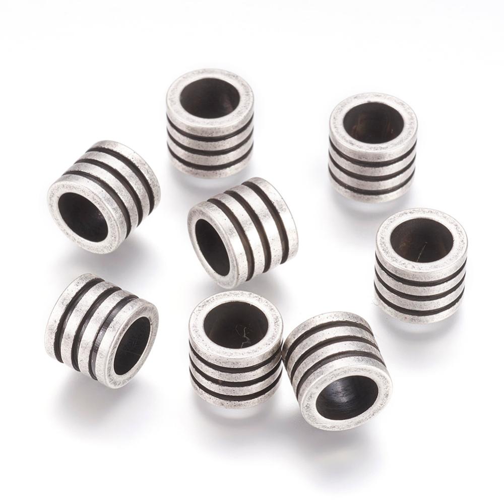 PandaHall 304 Stainless Steel Beads, Column, Antique Silver, 10x8mm, Hole: 6.5mm Stainless Steel Column