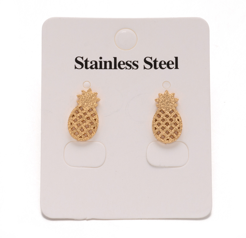 PandaHall 304 Stainless Steel Stardust Ear Studs, Pineapple, Golden, 14.5x8mm; Pin: 0.8mm Stainless Steel