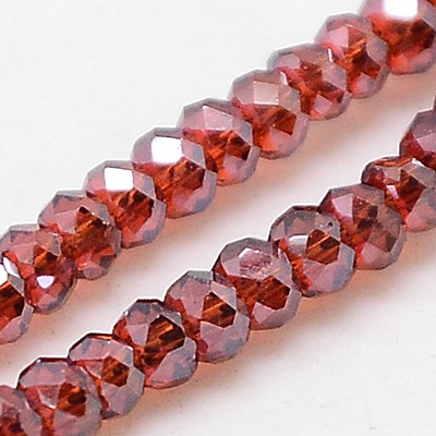 PandaHall Electroplate Glass Beads Strands, Full Rainbow Plated, Faceted, Rondelle, FireBrick, 2.5x2mm, Hole: 1mm; about 200pcs/strands...