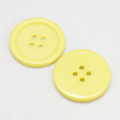 PandaHall Resin Buttons, Dyed, Flat Round, Yellow, 30x3mm, Hole: 3mm Resin Flat Round Yellow