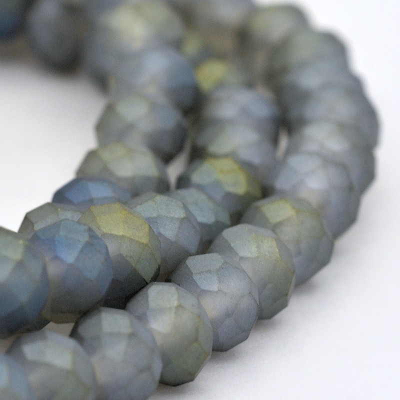 PandaHall Full Rainbow Plated Faceted Rondelle Glass Beads Strands, Frosted, LightSteelBlue, 6x4mm, Hole: 1mm; about 100pcs/strand, 17.3"...