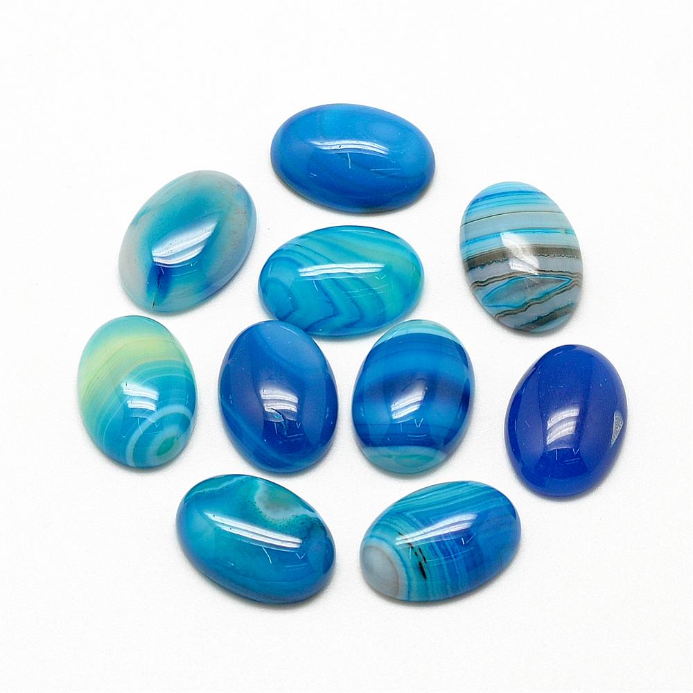 PandaHall Natural Striped Agate/Banded Agate Cabochons, Dyed, Oval, DodgerBlue, 18x13x5mm Banded Agate Oval Blue