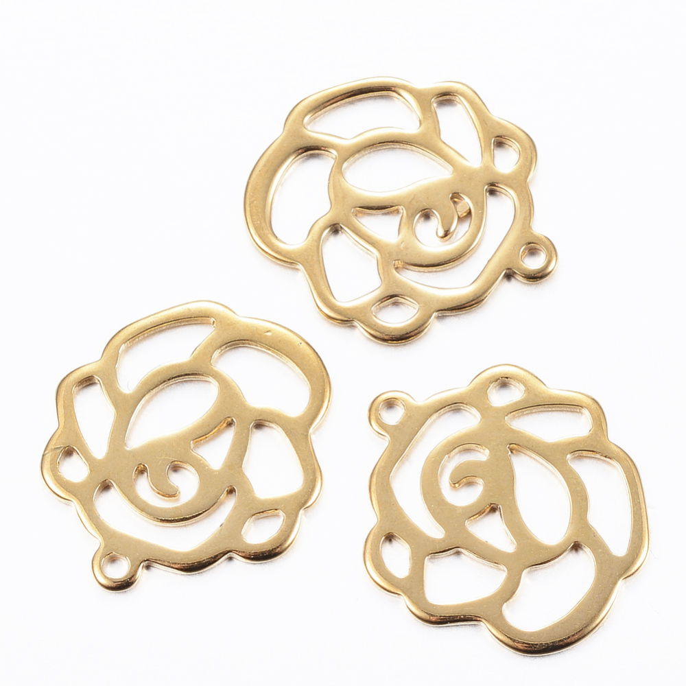 PandaHall 304 Stainless Steel Pendants, Flower, Golden, 16x14x0.8mm, Hole: 1mm Stainless Steel Flower