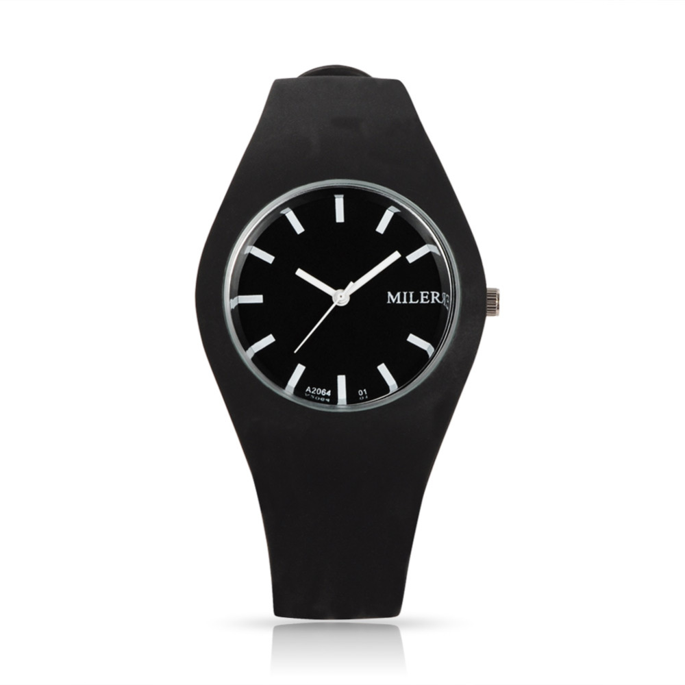 PandaHall Trendy Women's Stainless Steel Silicone Quartz Wrist Watches, Black, 255x18mm; Watch Head: 32x42x9mm Silicone Black